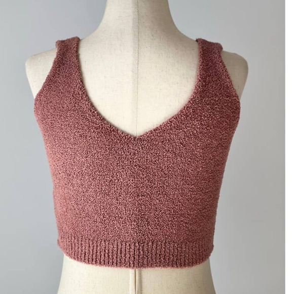 Solid V-Neck Crop Top in Blush - Picture 2 of 2